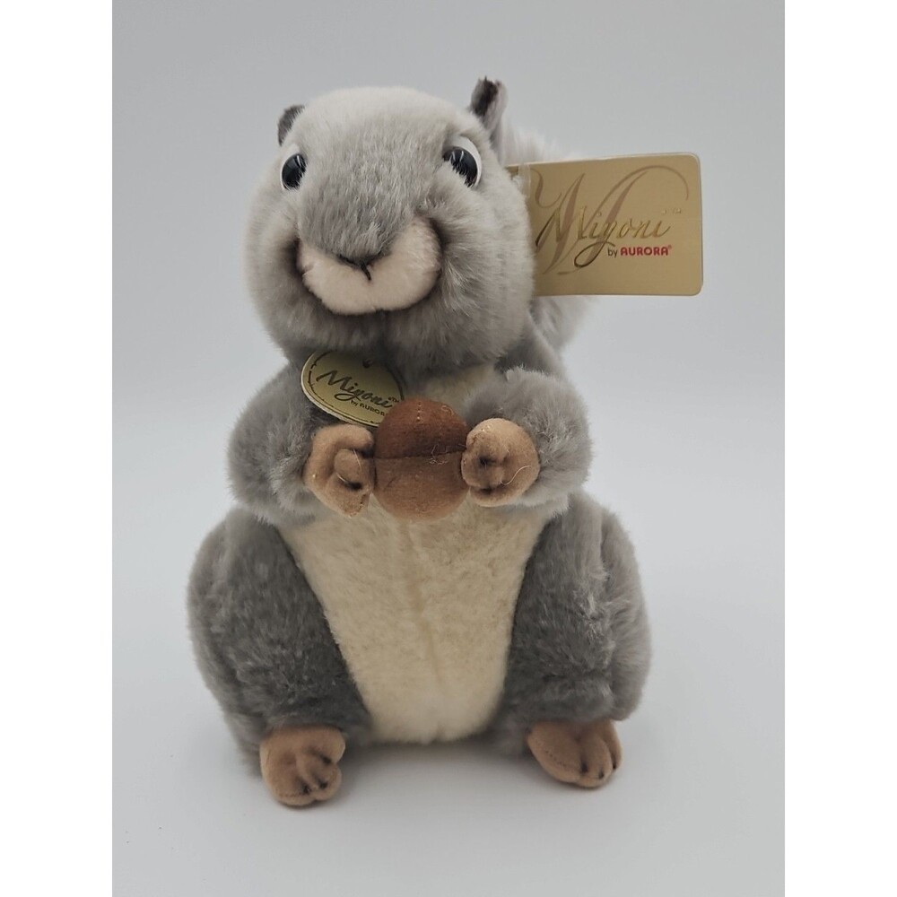 Miyoni by Aurora Gray Squirrel With Nut Plush Stuffed Animal 8"